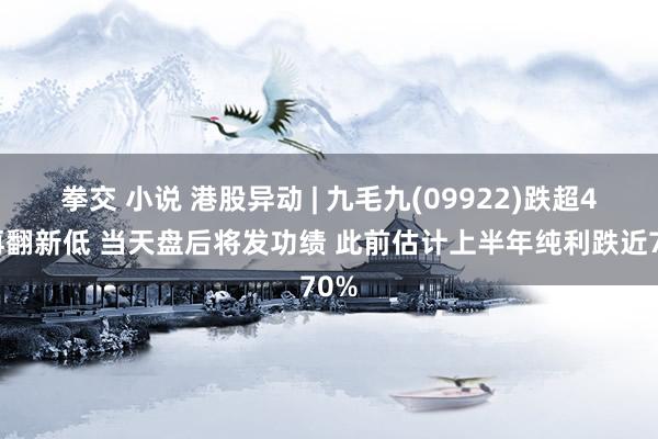 拳交 小说 港股异动 | 九毛九(09922)跌超4%再翻新低 当天盘后将发功绩 此前估计上半年纯利跌近70%